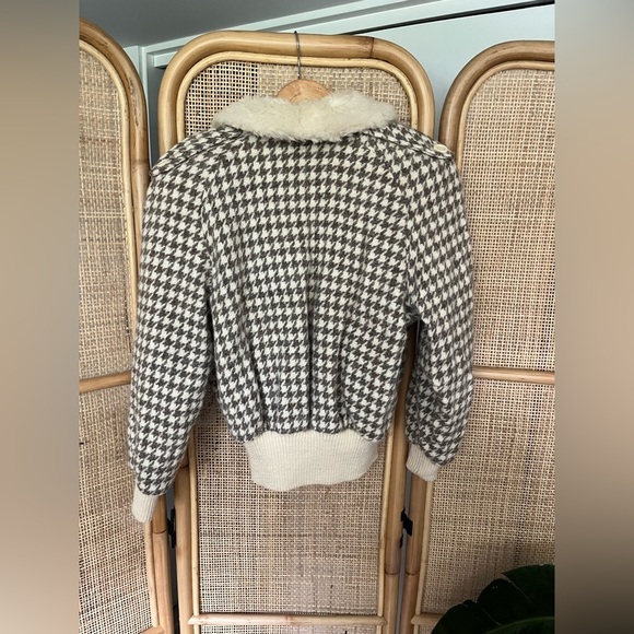 Vintage Wool Houndstooth Bomber Fur Collar Jacket - Picture 5 of 8